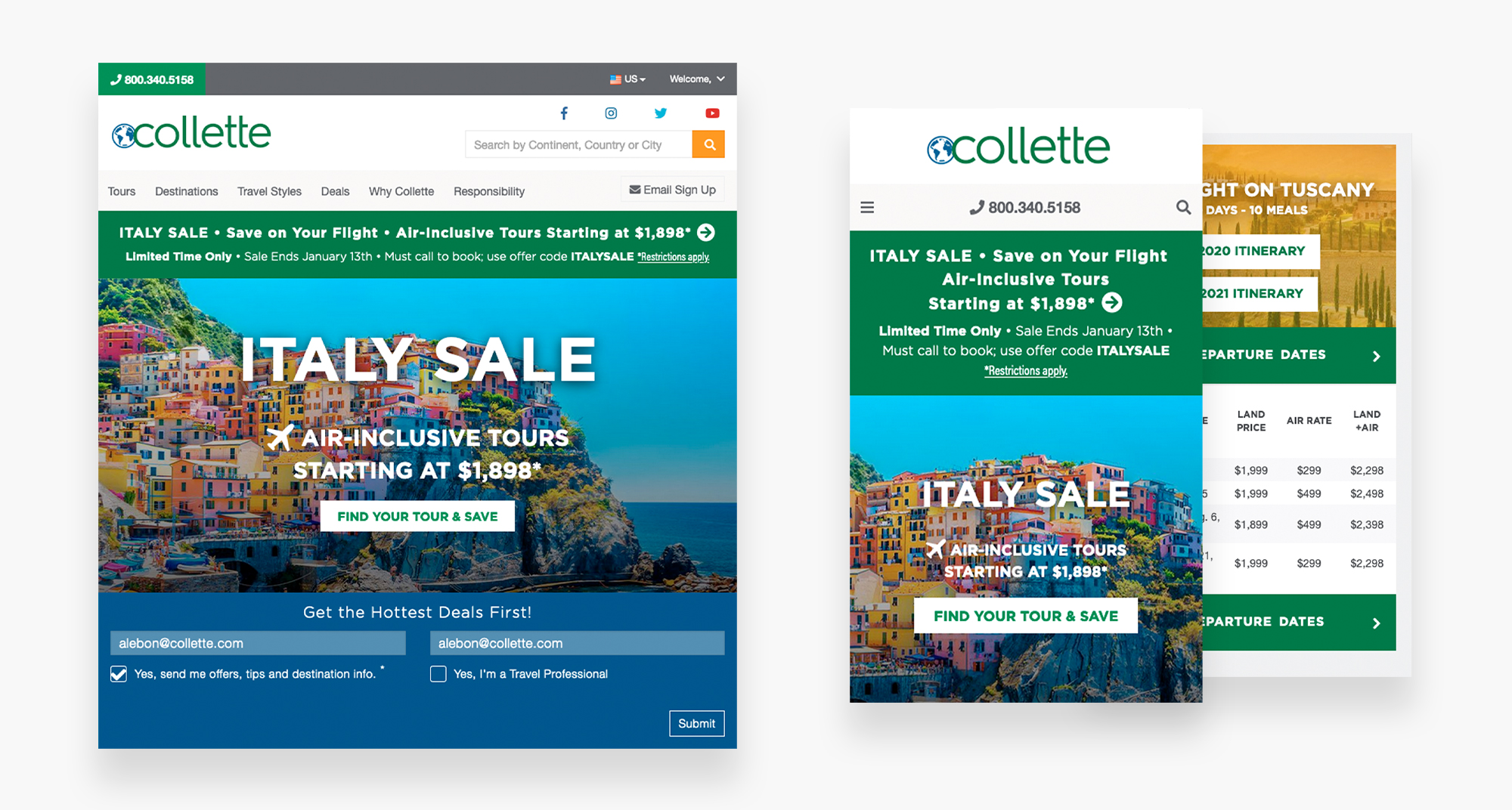 Collette Italy Sale Landing Page Tablet and Mobile